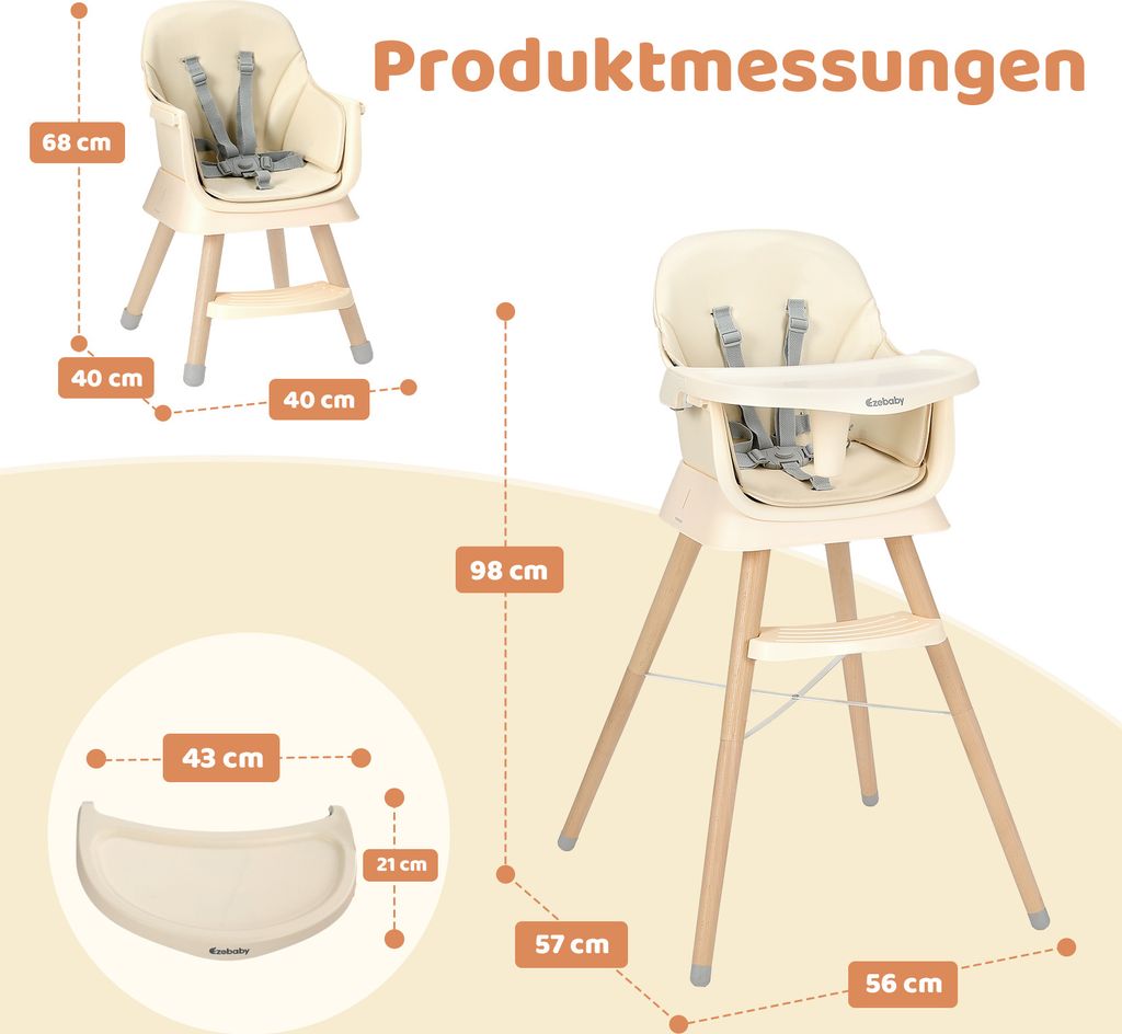 Hochstuhl-Sitzerhöhung Für Esszimmerstühle – Verstellbar, 3-Punkt-Gurt, Wasserfester Bezug, Bis 15 Kg
