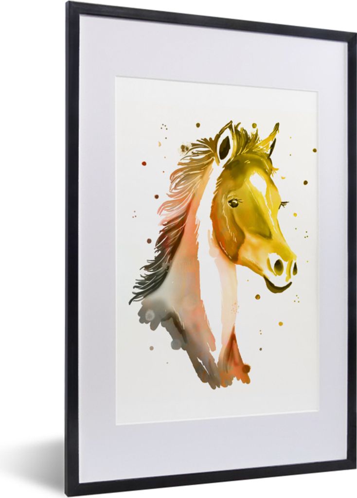 MuchoWow MuchoWow Gerahmtes Poster Pferd - Gelb - Orange - Mädchen - Kinder - Mädchen 40x60 cm - Poster mit zchwarzem Bilderrahmen - Poster i...