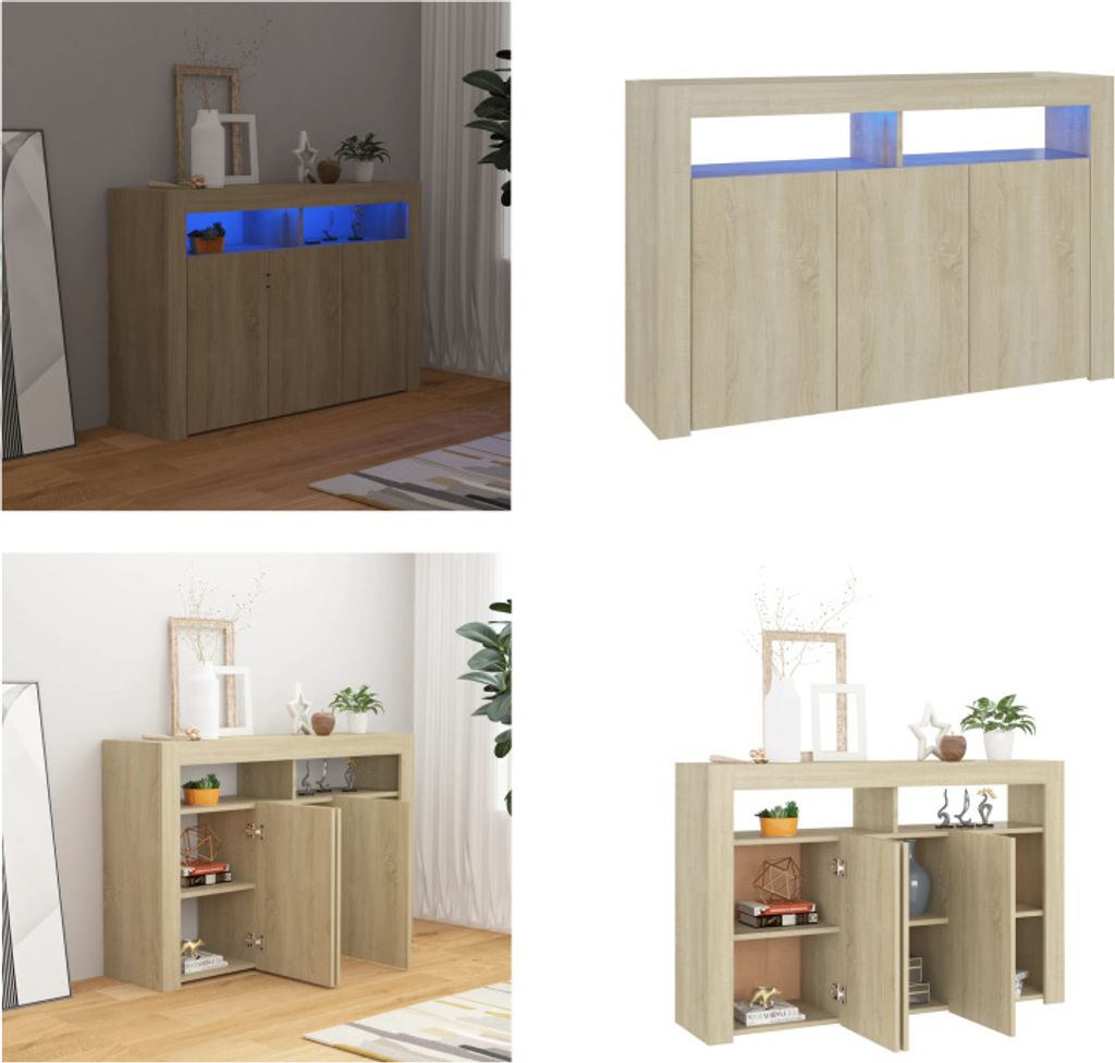 vidaXL Sideboard mit LED Leuchten Sonoma Eiche 115,5x30x75 cm - Sideboard - Sideboards - Seitenschrank - Seitenschränke