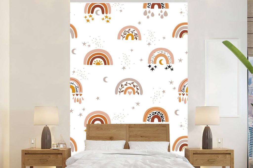 MuchoWow Fototapete für Wohnzimmer oder Schlafzimmer Wandtapete Vinyl Motivtapete Muster - Regenbogen - Dekoration - 225x350 cm - Schlafzimmer t...