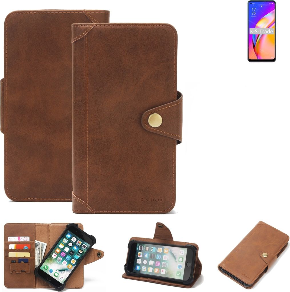 K-S-Trade Handyhülle für Oppo A94 5G Schutz Hülle Walletcase Bookstyle Tasche Case Handytasche Wallet Flipcase Cover PolyurethanBraun (1x)