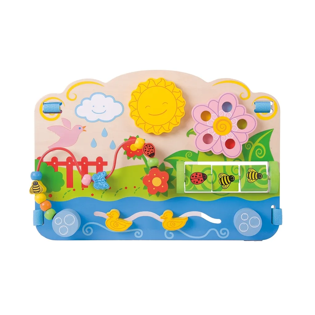 Tableau d'activités bois Fleur : Éveil sensoriel et calme pour bébé