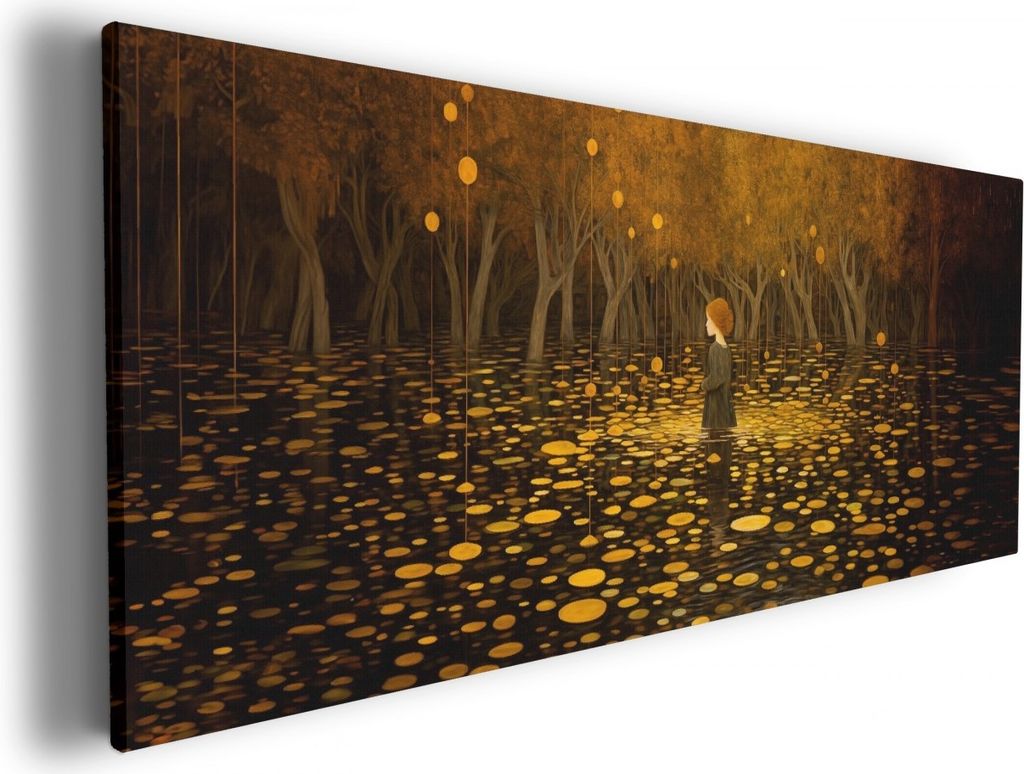 Wallario Premium Leinwandbild Goldener Wald in Größe 60 x 150 cm