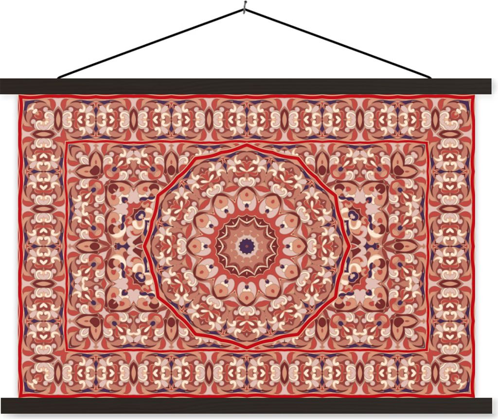 MuchoWow Textilposter Teppich - Mandala - Muster - Rot 120x80 cm mit schwarzem Rahmen - Wanddeko