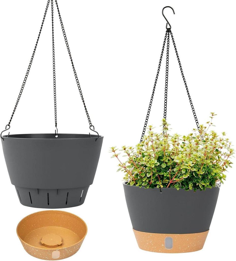 lot de 2 pots de fleurs suspendus avec drainage 20.3 cm Image du produit 