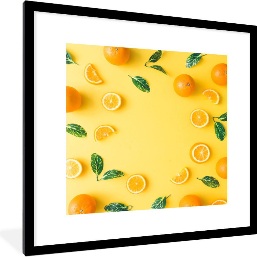 MuchoWow Gerahmtes Poster Orange - Obst - Gelb 40x40 cm - Poster mit Schwarzem Bilderrahmen Wandposter Rahmen Foto Bilder - Poster - Plakat im Ra...