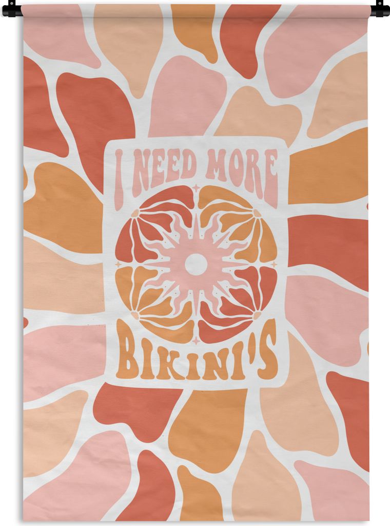 MuchoWow Wandteppich Wandbehang Zitate - Ich brauche mehr Bikinis - Pastell 60x90 cm Tapisserie Dekoration Wandtuch - Foto-Teppich - Abwaschbar