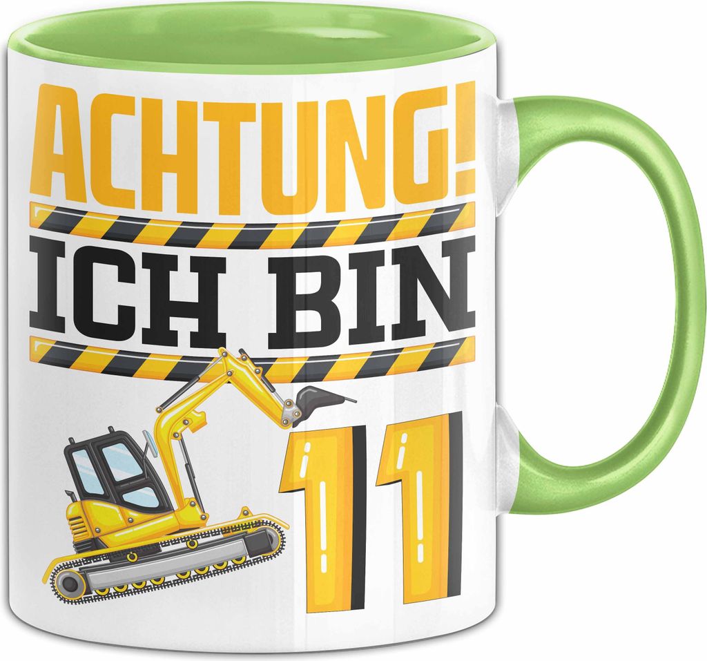 11. Geburtstag Geschenk Tasse Becher Jungs Baustelle Geburtstagsgeschenk Achtung Ich Bin 11 (Grün)