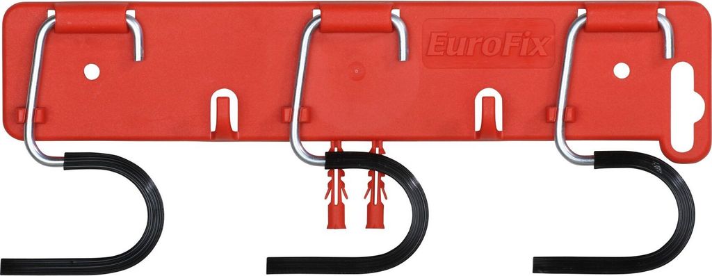 Geräteleiste OrgaHook | HxBxT 25x10x1,5 cm | Kunststoff/Stahl | 3 verzinkte Halter | 2 feste Haken | Inkl. Dübel zur Befestigung