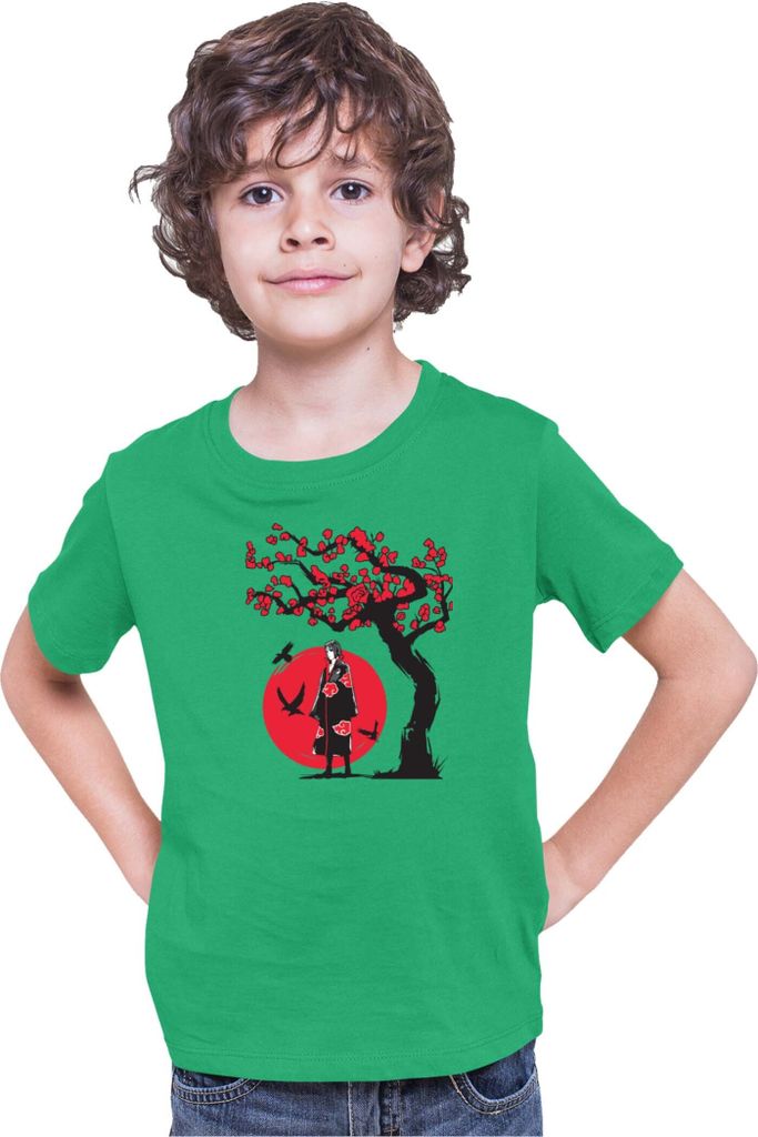 Kinder T-Shirt Japan Anime Manga Naruto Itachi Uchiha Japan Tree, 12-13 Jahr - 152 / Grün