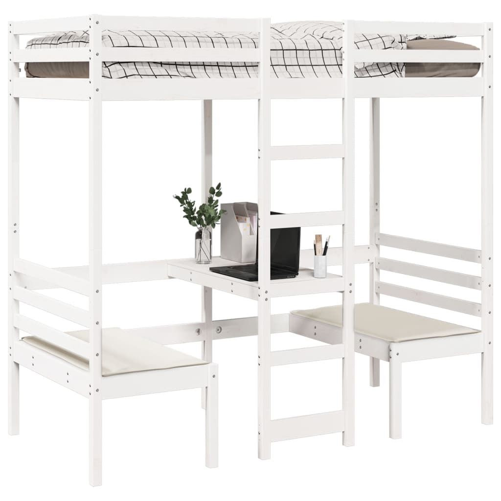 Maison Exclusive - Hochbett mit Schreibtisch & Stühlen Weiß 90x200 cm Kiefernholz