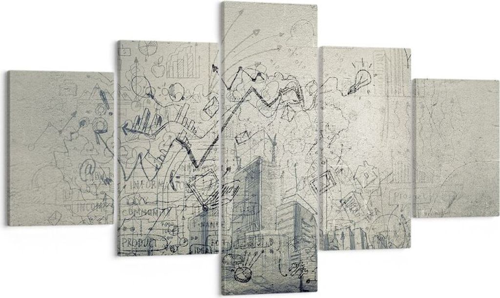 Bild auf Leinwand - Leinwandbild - Graffiti Tapete Zeichnung Haus - 125x70cm - Wand Bild - Wanddeko - Leinwanddruck - Bilder - Kunstdruck - Wanddek...