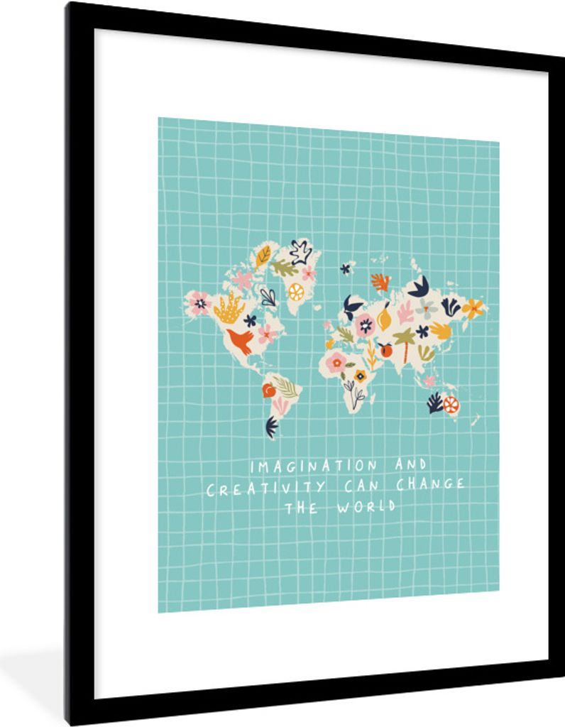 MuchoWow Gerahmtes Poster Karte - Blumen - Zitate 60x80 cm - Poster mit Schwarzem Bilderrahmen Wandposter Rahmen Foto Bilder - Wohnzimmer - Dekor...