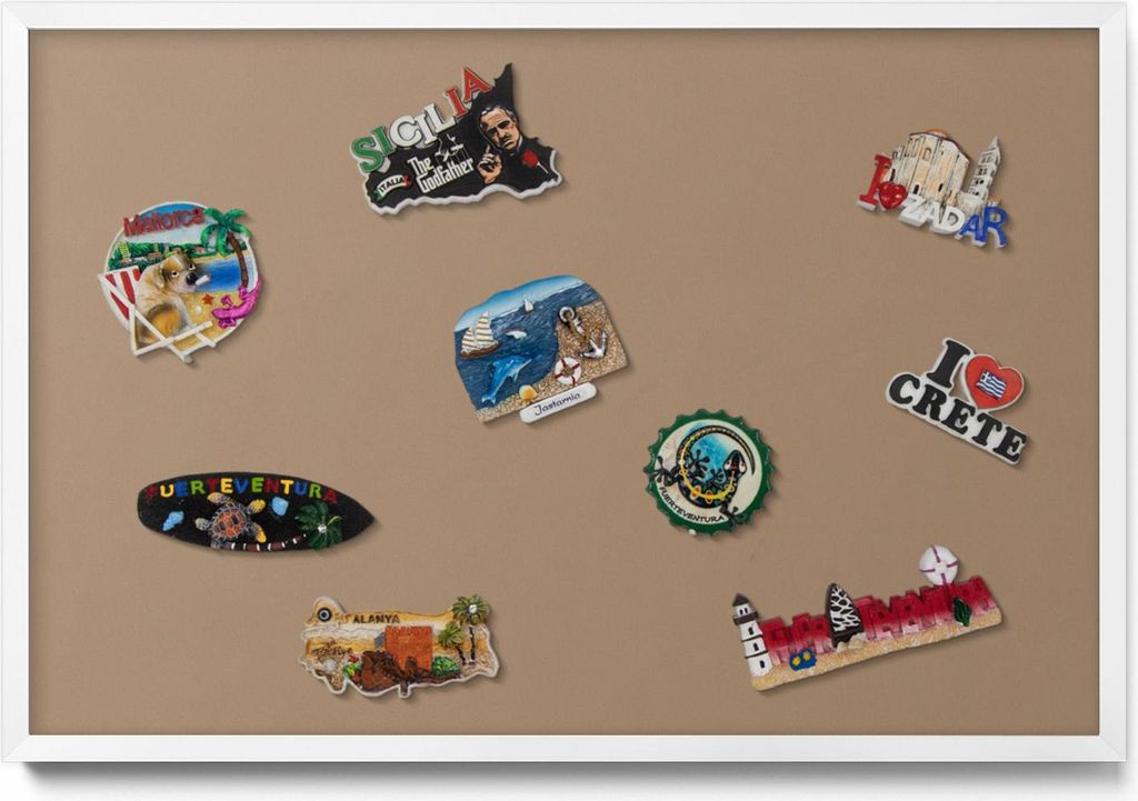 Magnetwand 60x40 cm – Weißer Rahmen – Hellbraun – Weißwandtafel, Magnetboard – Metall Magnetische Tafel, Küche