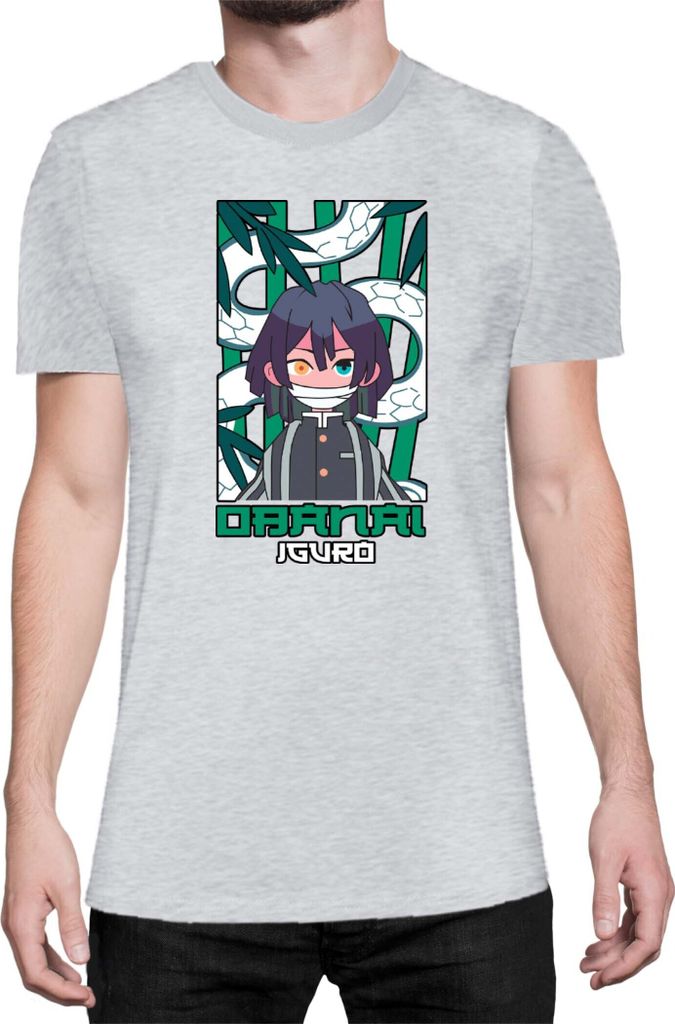 Herren T-Shirt Japan Anime Manga Demon Anime Slayer Obanai Iguro Hashira, Man S / Grau
