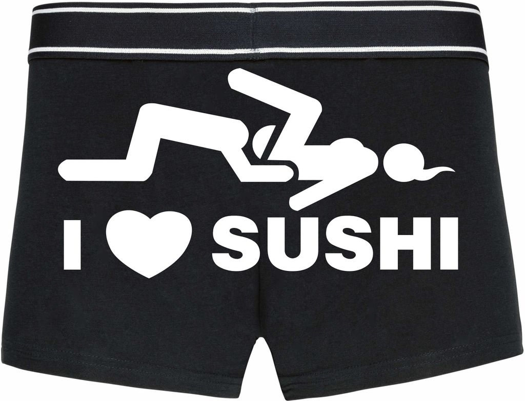 Boxershorts - Mann - Boxer-0035-man-black-h-L - schwarz - L - hinten - I love liebe Sushi - lustiges Motiv - Spruch - Unterwäsche - Unterhose - Fr...