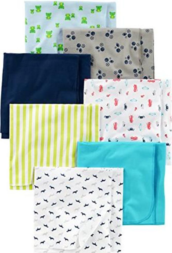 Simple Joys by Carter's Unisex Baby 7-Pack Flannel Nursery-Receiving-Blankets, Blau/Weiß, Einheitsgröße (7er Pack)