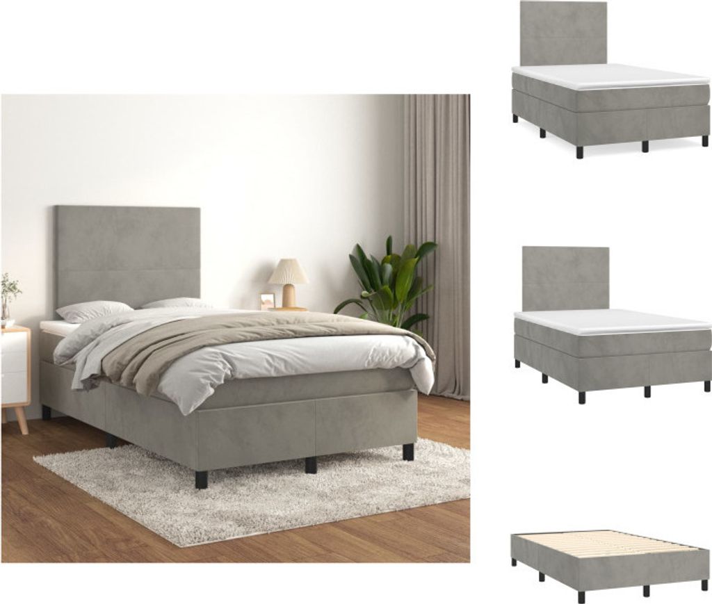 vidaXL Boxspringbett mit Matratze Hellgrau 120x200 cm Samt - Betten & Bettgestelle