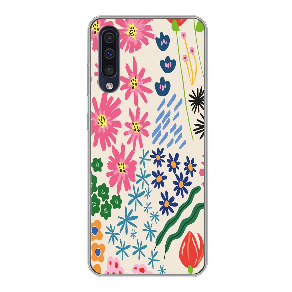 MuchoWow Handyhülle Schutzhülle Hülle für Samsung Galaxy A30s Blume - Blätter - Feldblumen Silikon Softcase Handy Hülle - Karteninhaber