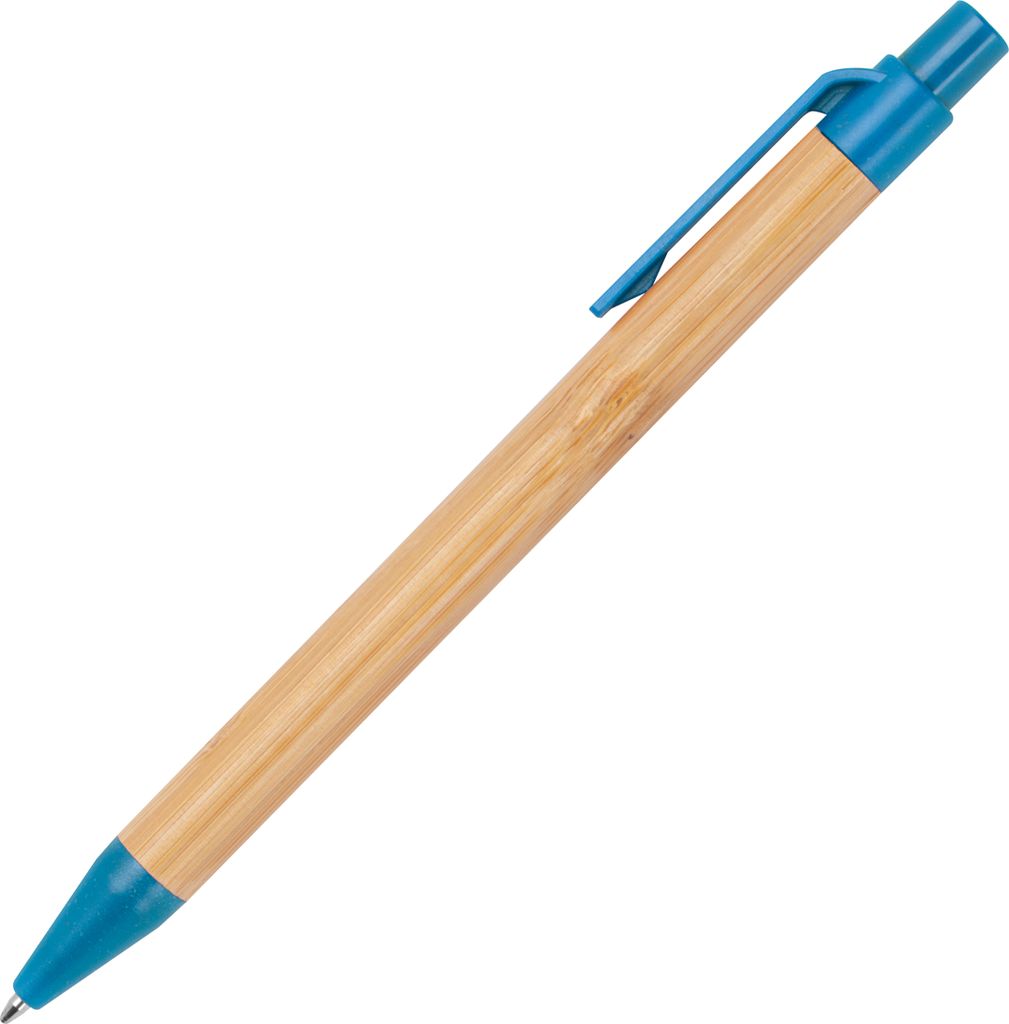 10 Kugelschreiber aus Weizenstroh und Bambus / Farbe: blau Produktbild 