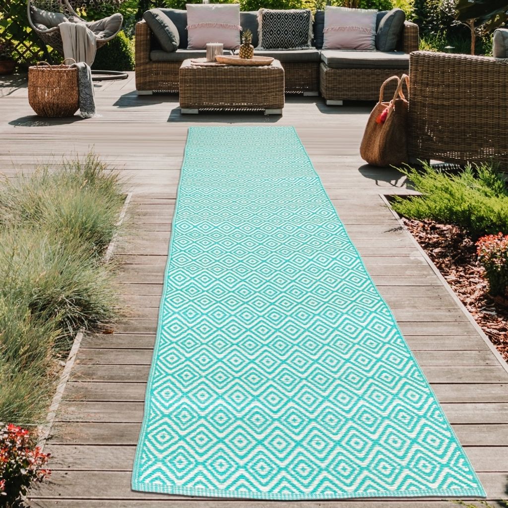 Kunststoff Outdoor-Teppich mit Rautenmuster in petrol Größe Produktbild 