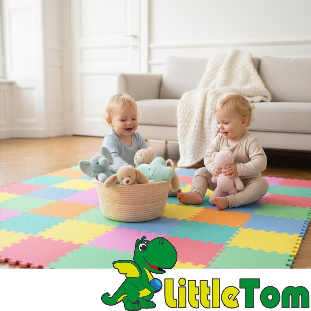Relaxdays Puzzlematte – 25-teilig Mit Rand – Schadstofffreier EVA-Schaum, Abwaschbar – Krabbel- & Spielmatte Für Babys & Kinder – Bunt (Rosa, Gelb, Blau) – Ca. 0,7 M² Spielfläche