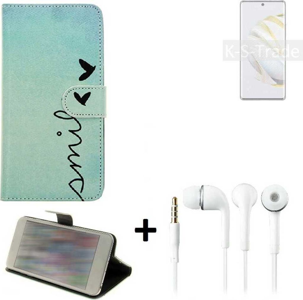 K-S-Trade Schutz Hülle Handy Hülle kompatibel mit Huawei nova 10 360° Wallet Case Schutz Hülle ''smile'' inkl. Ohrstöpsel Smartphone cover