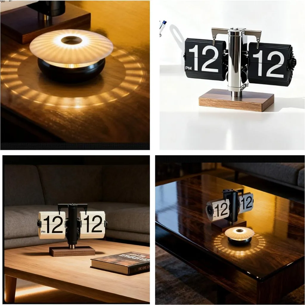 Horloge de Bureau Digitale à Bascule et Lampe de Chevet Design Noir