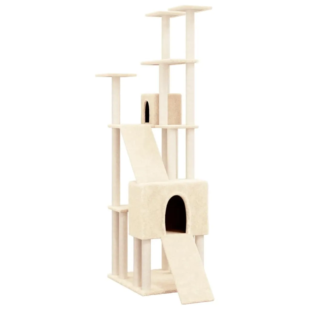 Arbre à chat avec griffoirs en sisal crème 190 cm - Grande tour de jeu
