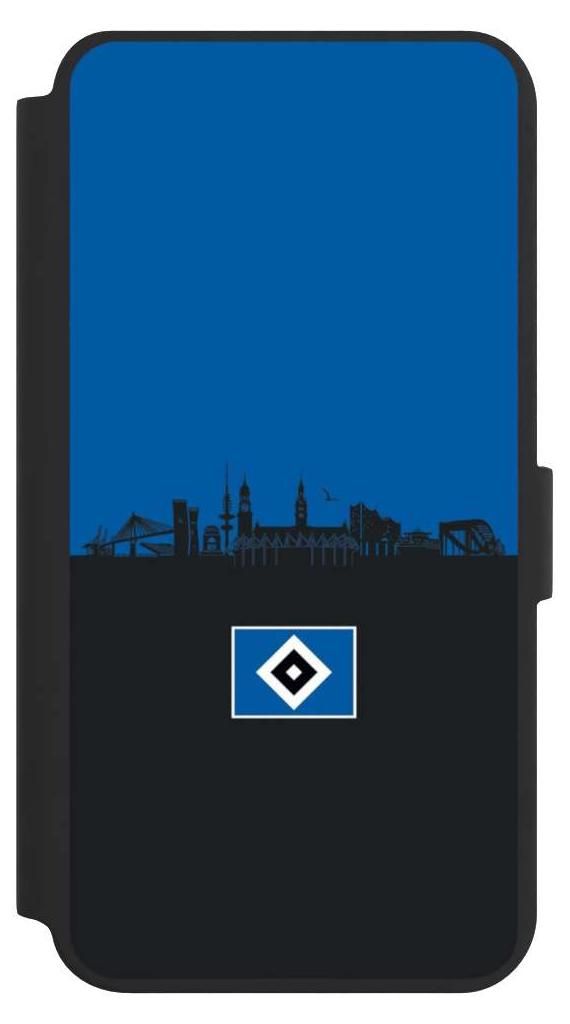 NIVOCASE Klapphülle für Samsung Galaxy S24+ Handyhülle aus Kunst Leder NIVOflip schwarz HSV Hamburg Skyline