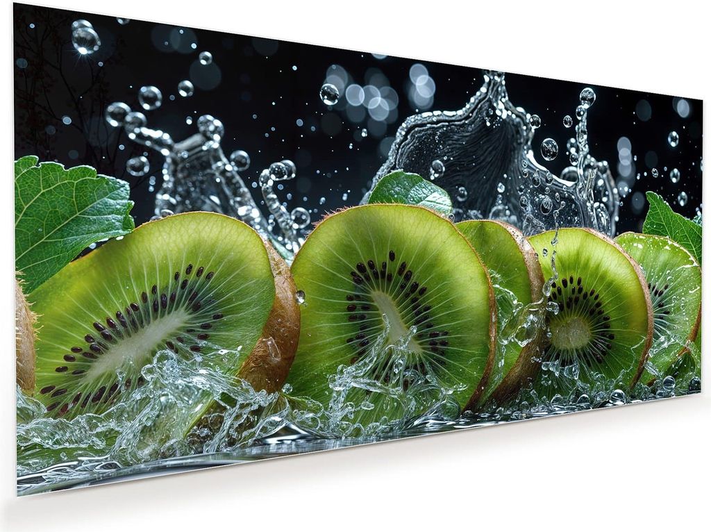 Glasbild 120x60cm in XXL für Wohnzimmer, Schlafzimmer Motiv Kiwi und Wasser