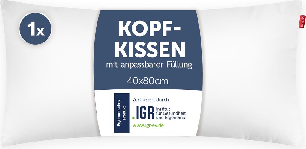 Blumtal Kopfkissen 40x80 cm – orthopädisches Nackenstützkissen – weich, atmungsaktiv, , für Allergiker & Seitenschläfer