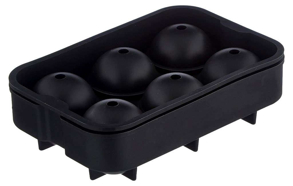 2er Set Oishii XXL Silikon-Eiswürfelform für 6 große Eiskugeln, Durchmesser: 4,5 cm (Schwarz)