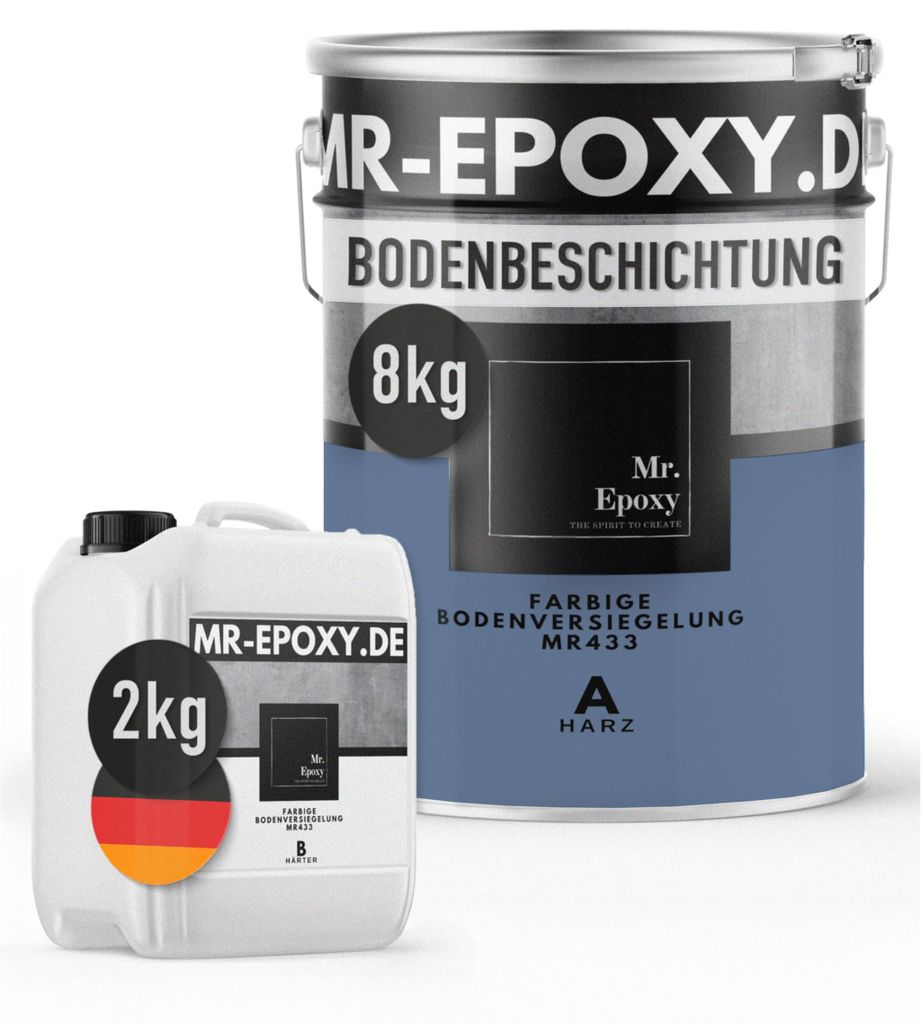 Mr. Epoxy Epoxidharz Bodenbeschichtung (10 kg, RAL 5014 Taubenblau) - 2K Betonfarbe für Garagen, Keller & Werkstatt Boden - Flüssigkunststoff Epo...