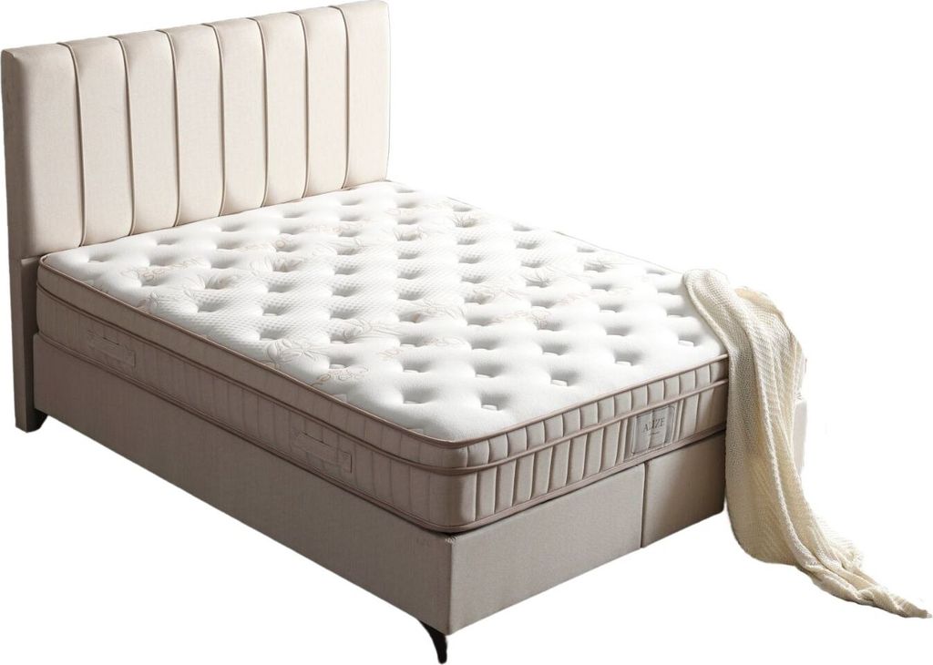 Alize Polsterbett 150x200 - Farbe: Beige - Set: Bettkasten-Kopfteil - Matratze