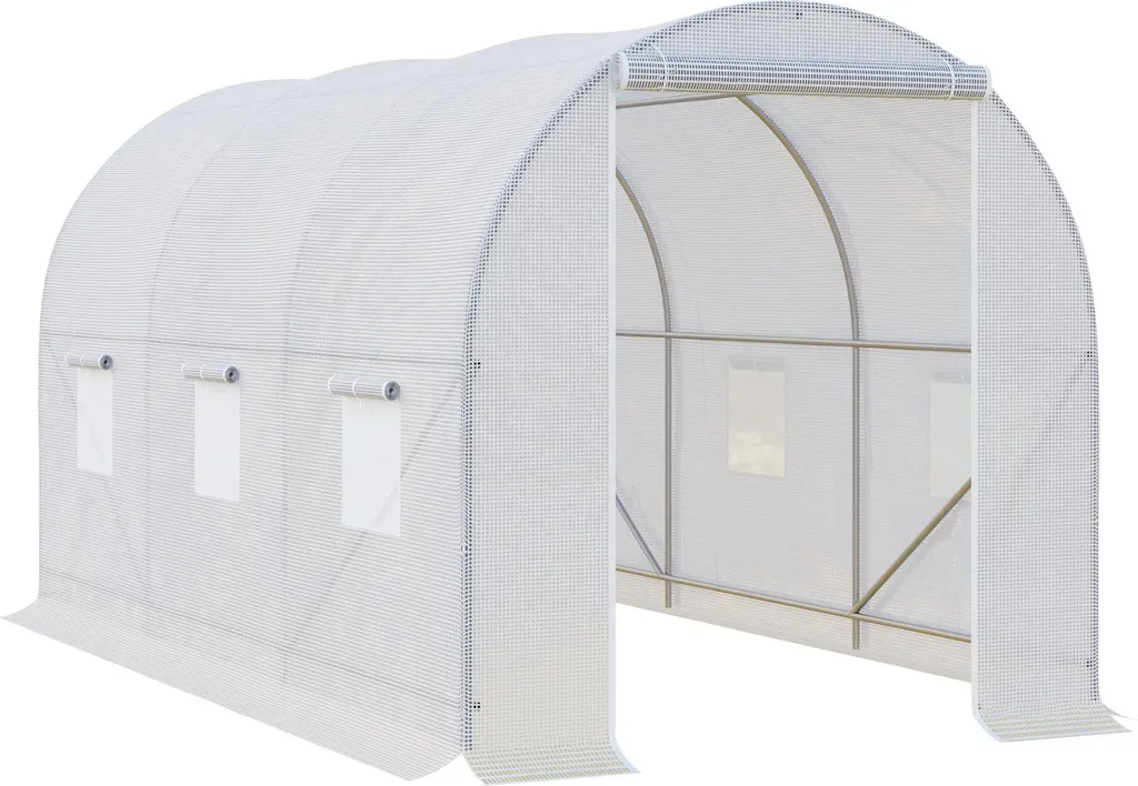 Serre de jardin tunnel 3,5x2x2 m blanche avec 6 fenêtres moustiquaires