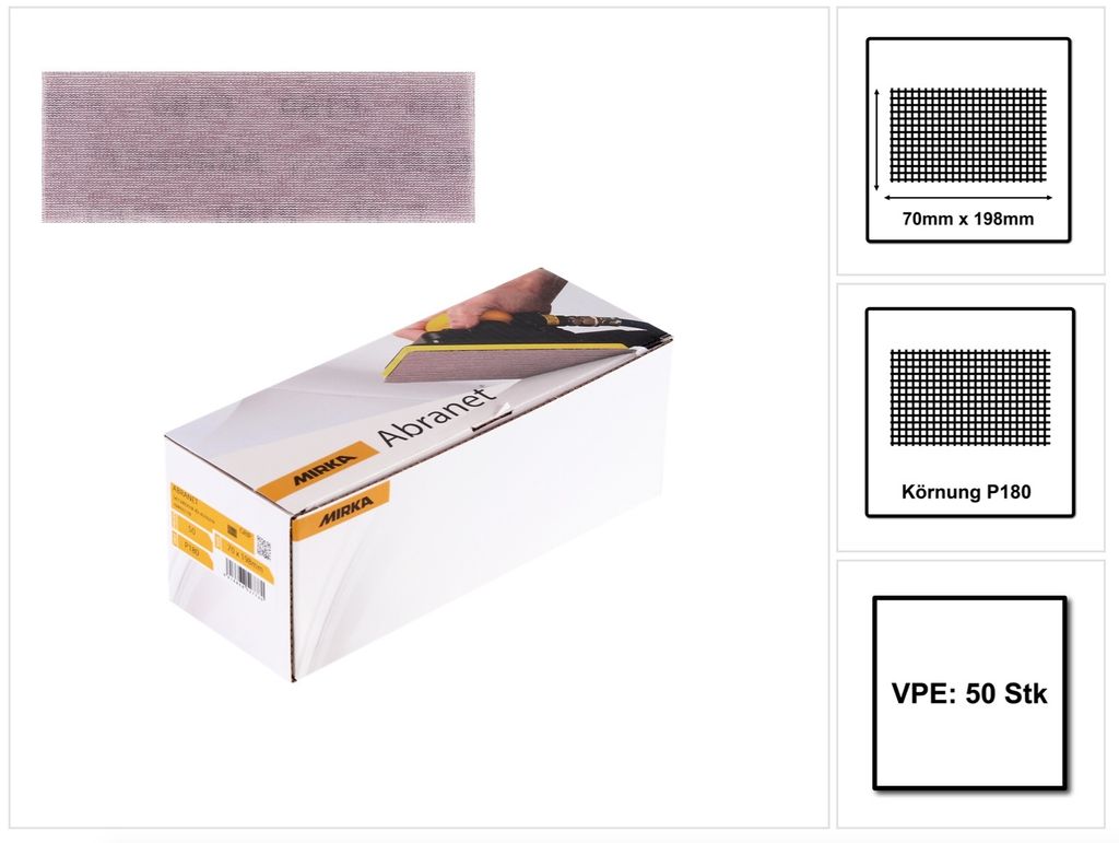 MIRKA Streifen Abranet 70 x 198 mm P180 Gitternetz Klett (50 St)