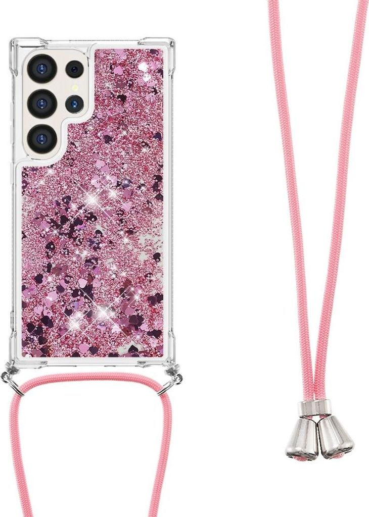 Samsung Galaxy S25 Ultra Hülle - Coverup Liquid Glitzer Back Cover mit Handykette - Roségold