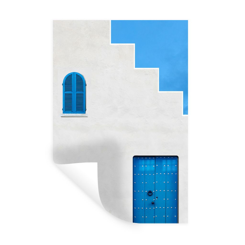 MuchoWow Wandtattoo Wandsticker Wandaufkleber Haus - Blau - Weiß - Tür 80x120 cm Selbstklebend und Repositionierbar - Repositionierbar - Wasser...