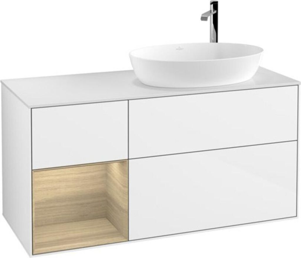 V&B Waschtischunterschrank Wandbeleuchtung Finion 120cm, Pl wh. m, Reg Oa ven, glo wh. Lac