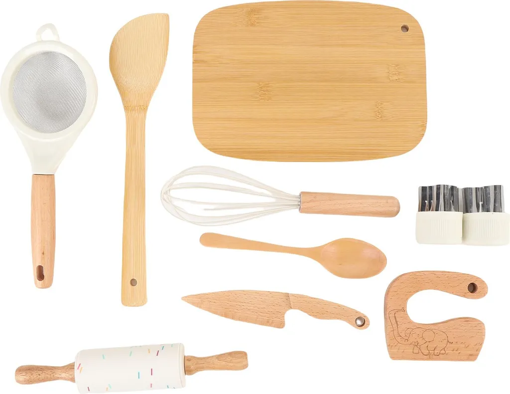 Ustensiles cuisine en bois enfant sans plastique : lot 10 pièces sain