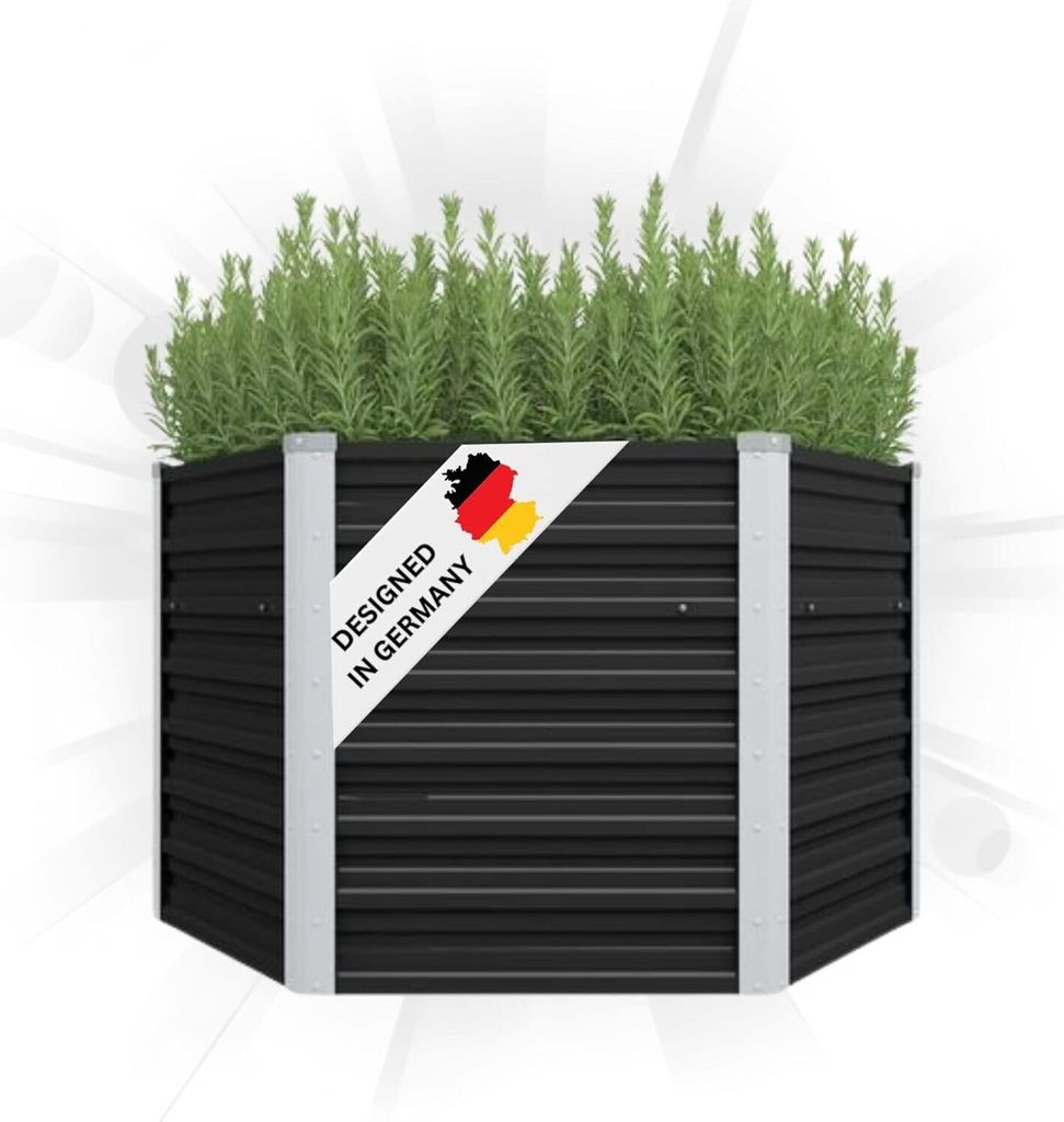 DELUKE 6-eckiges Hochbeet für Garten NOA Anthrazit | 129x129x77cm | Verzinkter Stahl | Wetterfest | Gartenbeet Kräuterbeet Blumenbeet Beet hoch...