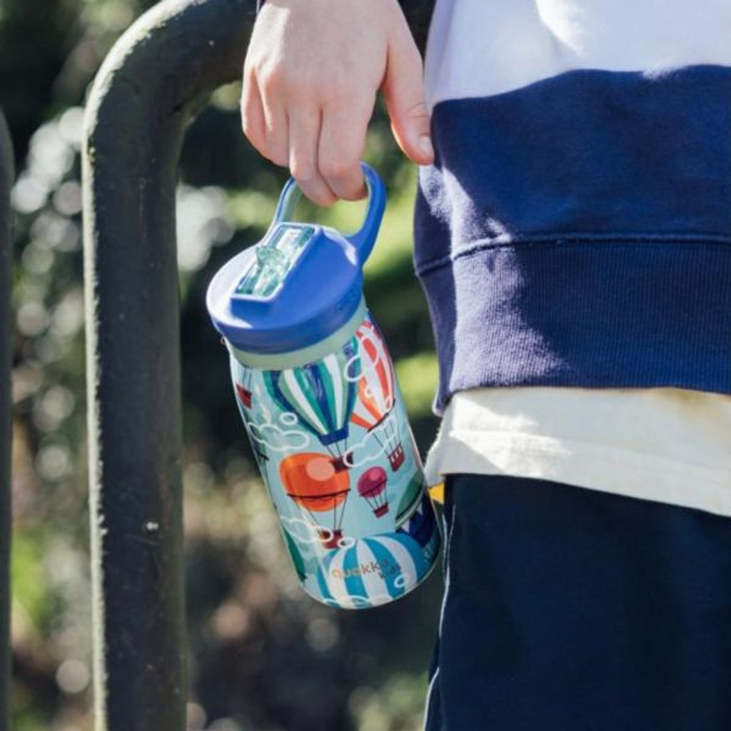 Quokka Kids Pop, Edelstahlflasche / Thermoskanne mit Strohhalm Ballons, 445ml, 40251