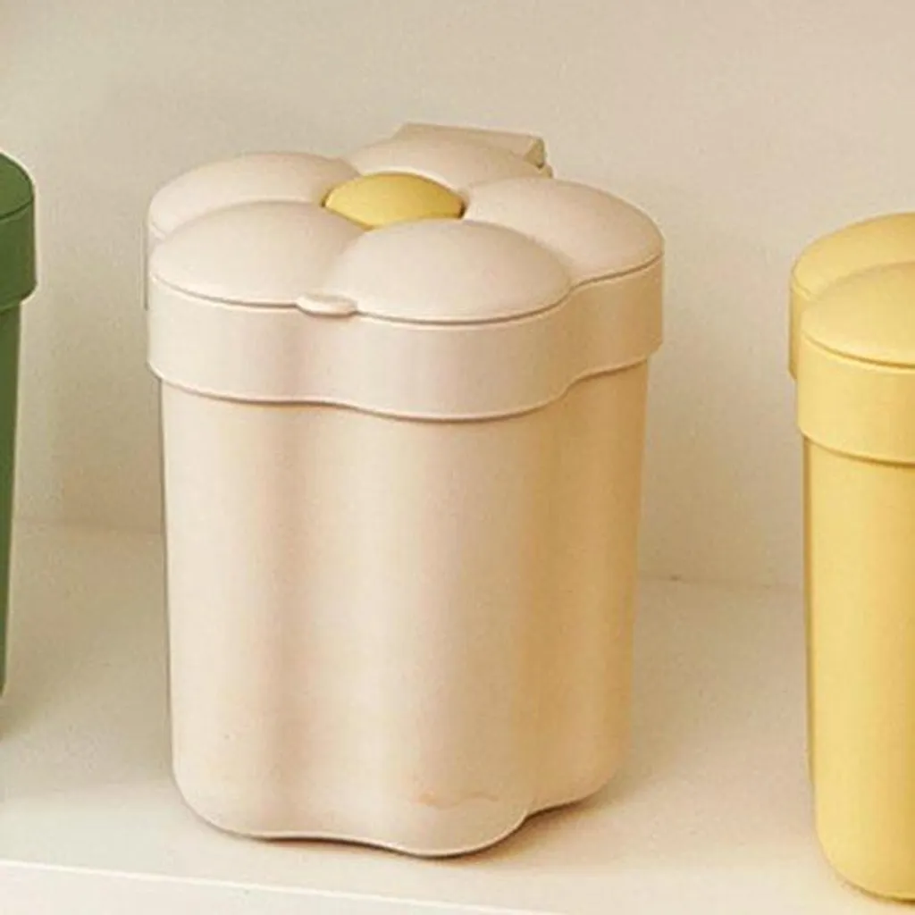Poubelle de table écologique en plastique léger motif fleur blanc pur