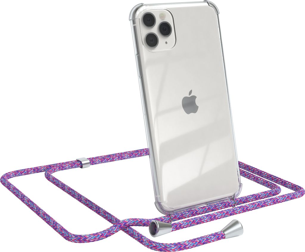 EAZY CASE Handykette kompatibel mit Apple iPhone 11 Pro Max, Handyhülle mit Umhängeband, Handykordel, Schutzhülle Clear, Band in Bunt