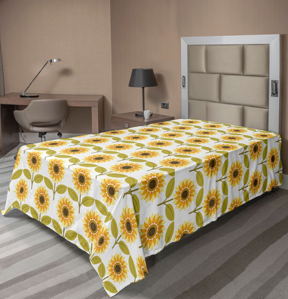 ABAKUHAUS Sonnenblume Bettlaken, Sonnenblumen Muster Herbst Jahreszeit Land Art Retro Illustrations Druck, weiches bequemes oberes Bettlaken für e...