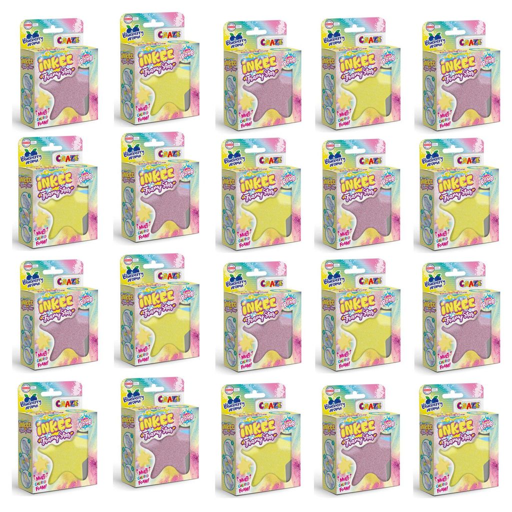 CRAZE 28070 BUNDLE sort. - INKEE - Foamy Star - 20 Badebombe Stern mit Blaubeeraroma in 2 Farben