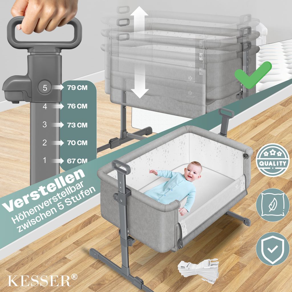 KESSER® Zustellbett Hubi 3in1 Baby Beistellbett Reisebett Produktbild 9