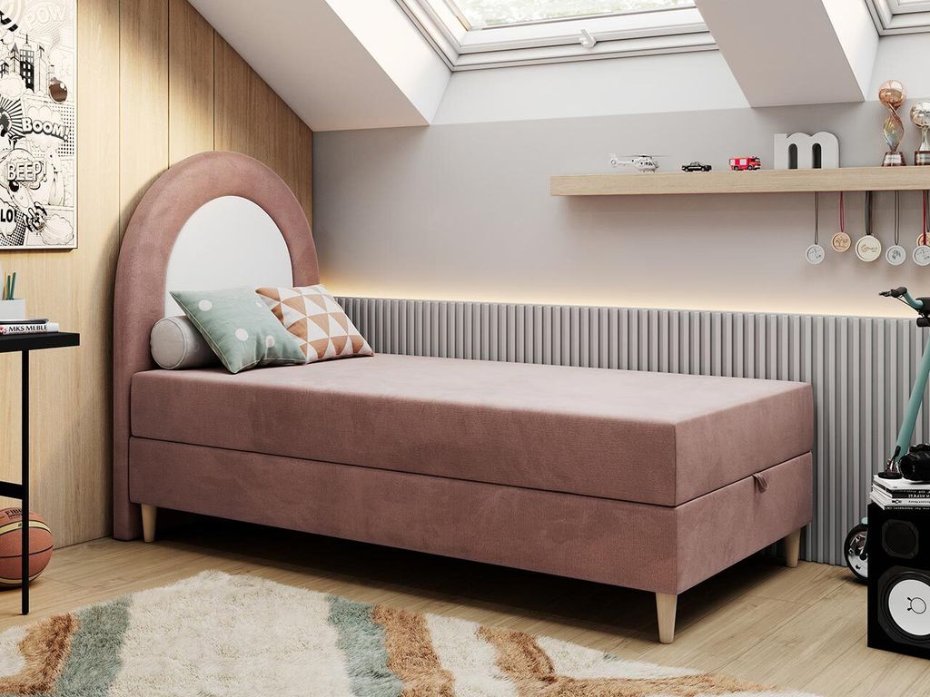 Kinderbett, Boxspringbett für Kinder, Einzelbett mit Matratze - NEST - 90x160cm - Rosa - H3