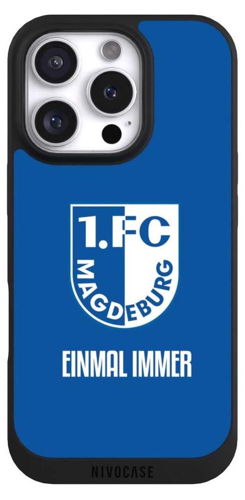 NIVOCASE Handyhülle für Apple iPhone 16 Pro Hülle NIVOpure Case Schwarz Offizielles Lizenzprodukt Wappen 1. FC Magdeburg